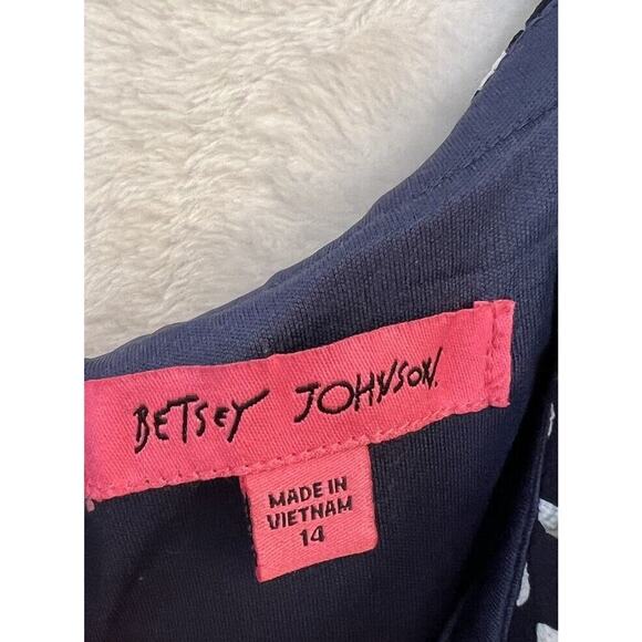 Betsey Johnson Women's Midi Dress Size14 Navy Polka Dot Ruffle Vtg Inspired - Picture 4 of 8